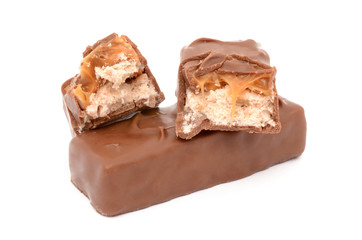 Chocolate with caramel on a white background