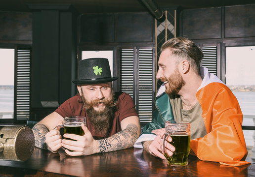 Men celebrating Saint Patrick's Day in pub