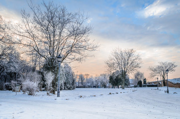 Petrovaradin Fortress in the fog in winter