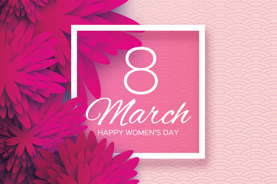 Magenta Pink Paper flower. Women's Day. 8 March. Square