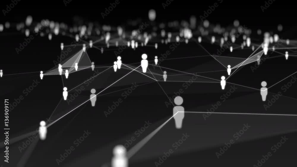 Wall mural dark plexus background with lines, dots and people icons