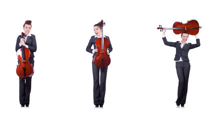 Woman fiddler isolated on white background