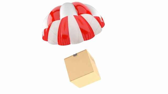 Package with parachute isolated on white background