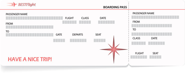 Fototapeta na wymiar Red vector pattern of a boarding pass ticket. Concept of trip or travel