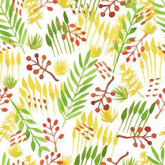 Spring watercolor seamless pattern made of plants. Seamless watercolor illustration.