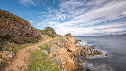 Fototapeta na wymiar Coastal path at Lozari beach in Corsica