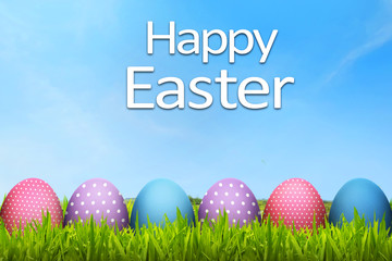 Easter eggs with happy easter greeting