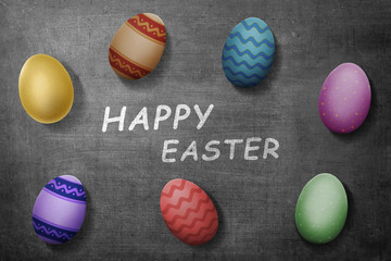 Colorful easter eggs with happy easter greeting
