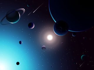 Naklejka premium solar system and comet in universe