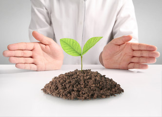 holding green plant in hand