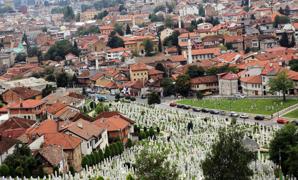 Sarajevo, the capital city of Bosnia and Herzegovina and the Martyrs memorial cemetery Kovaci
