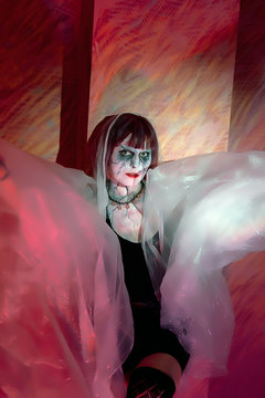 girl with makeup zobi surrounded by mystic fog