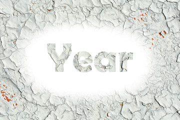 year word print on the old wooden plate