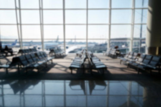 Blurred image of Departure lounge from airport terminal