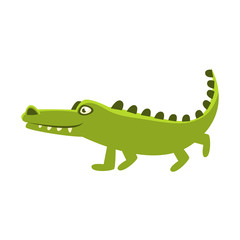 Naklejka premium Crocodile Going For A Walk , Cartoon Character And His Everyday Wild Animal Activity Illustration