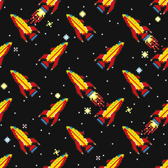 Yellow with red spaceships floating in deep space among the star - 136919397