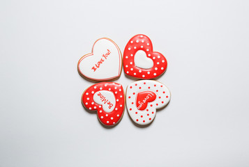 Beautiful hearts gingerbread cookie. Concept the Feast Day of Holiday Valentine's Day, Mother's day. Free space