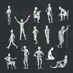 set of vector hand drawing people sketch in different poses