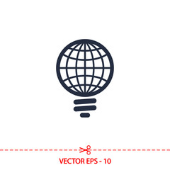 GLOBAL Light bulb  icon, vector illustration. Flat design style