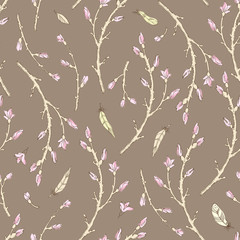 Vector seamless pattern. Spring gentle brunch of cherry bud with