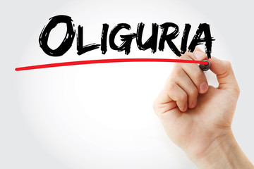 Hand writing oliguria with marker, concept background