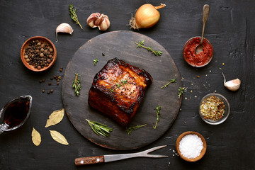 Grilled meat and ingredients