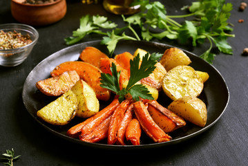 Roasted vegetables in frying pan