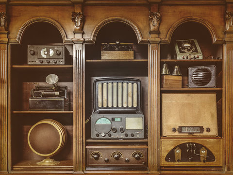 Sepia toned image of old radio's