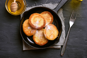 Fritters in cast iron pan