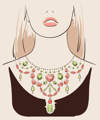 Beautiful woman wearing a necklace - 136921396