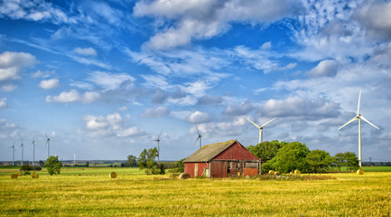 Summer Swedish farm in panorama landscape 