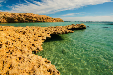 Bay with blue water in Ras Muhammad National Park in Sinai Egypt