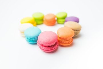 Tasty colorful macaroon on a white background (macaron, macarons, macaroon), Love concept.