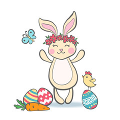 Cute Easter Bunny with eggs.