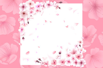 Blooming cherry. Spring background. Falling sakura pink petals. EPS 10