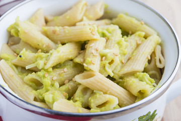 Penne with avocado