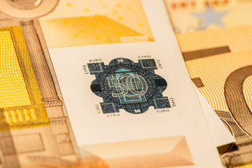 50 Euro Schein Hologramm Sicherheit Sicherheitsmerkmal Makro-Aufnahme