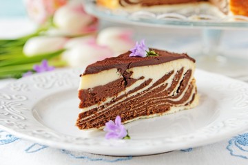 Chocolate and vanilla cheesecake