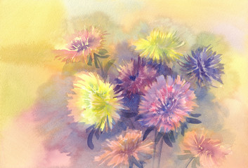 Color asters watercolor background