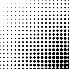 Abstract halftone gradient background of circle dots in linear arrangement. Simple modern design vector element in black and white.