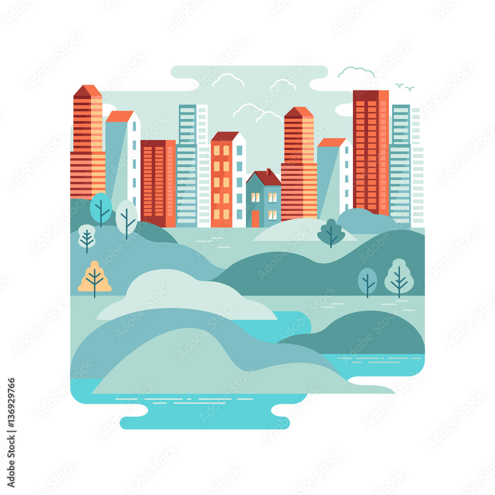 Poster vector illustration in trendy flat and linear style