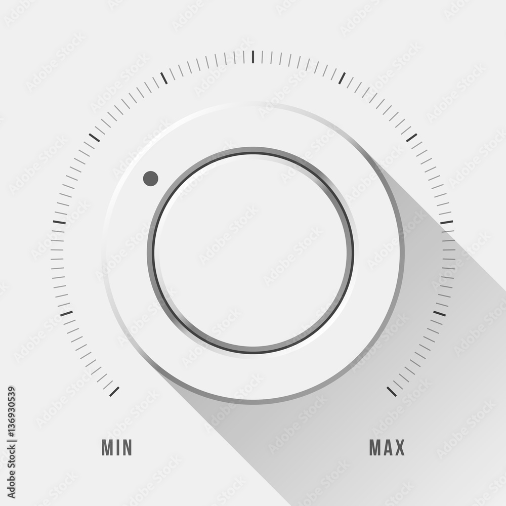 Wall mural white technology music button, volume knob with flat designed shadow and range scale for design conc