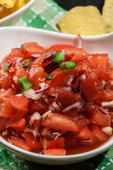 Bowl of fresh salsa with tortilla chips