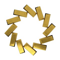 Circle from gold bars.Isolated on white background. 3D rendering