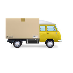Yellow delivery commercial van Isolated on white background.