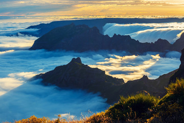 beautiful sunset over the mountains, Madeira Island, Portugal