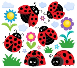 Foto auf Acrylglas Für Kinder Stylized ladybugs theme set 1