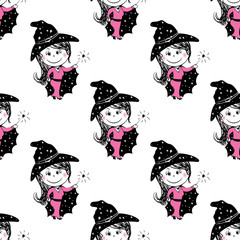 Cute fairies seamless pattern. Vector cartoon magic background,