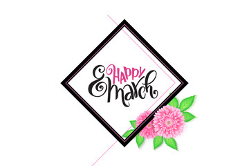 Vector happy womens day lettering with frame and chrysanthemum flower