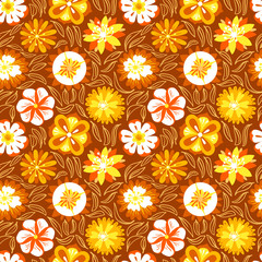 Floral seamless pattern. Floral seamless pattern. Background with abstract flowers and leaves. Vector illustration